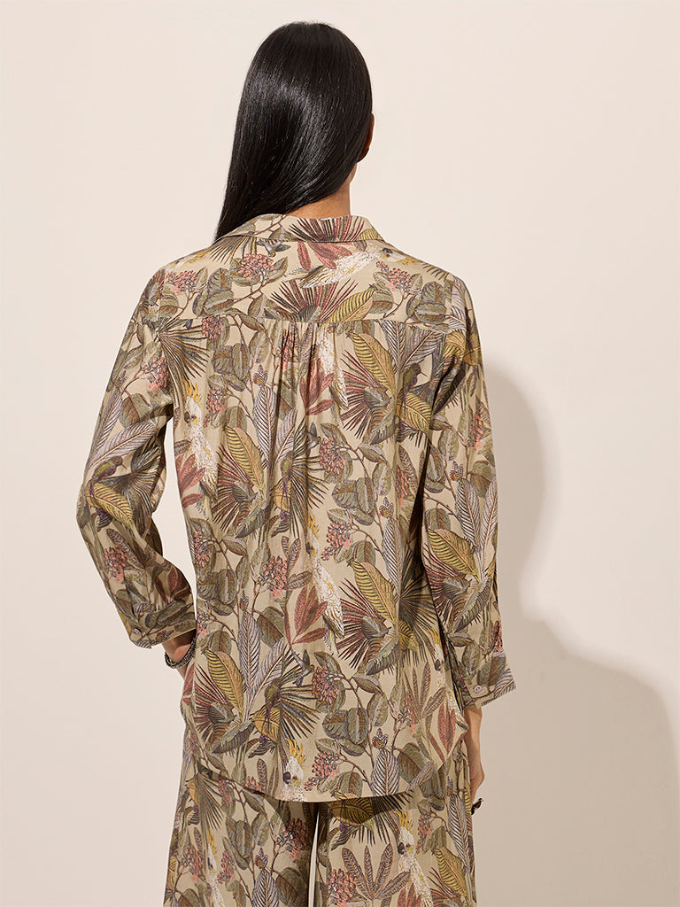 Utsa Brown Botanical Printed Tunic - Image 4