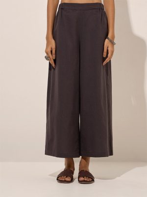 Utsa Black Solid Cotton Pants