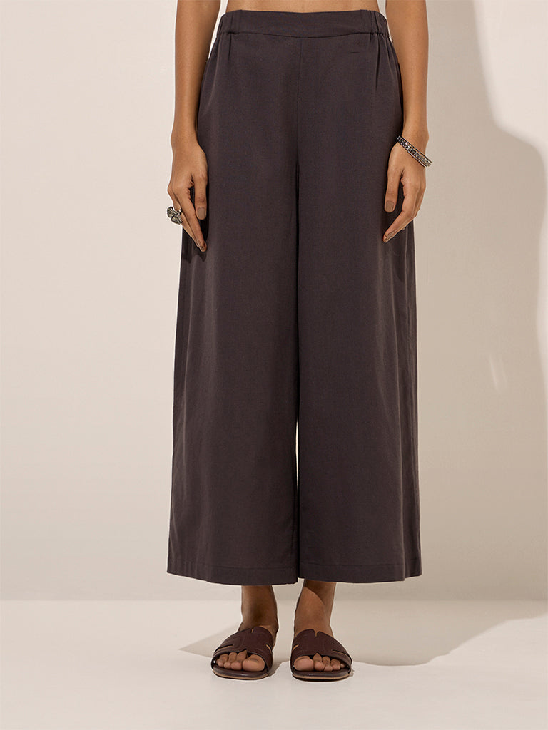 Utsa Black Solid Cotton Pants