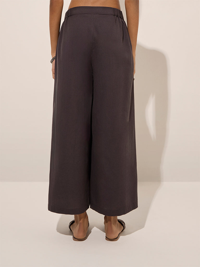 Utsa Black Solid Cotton Pants - Image 2