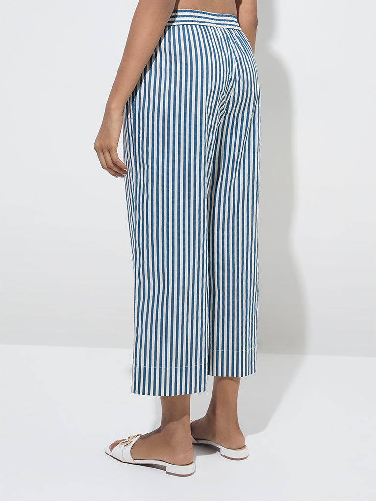 Utsa Blue Stripe Printed Cotton Ethnic Pants - Image 2