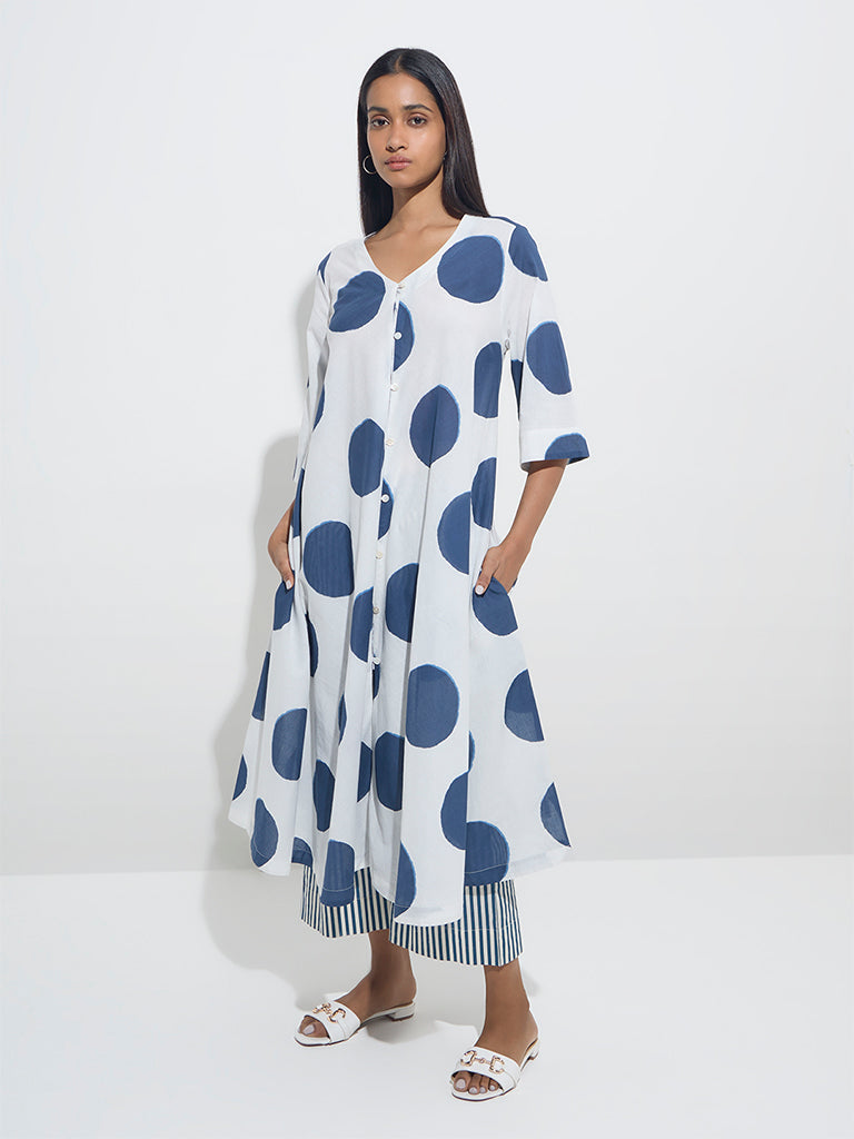 Utsa Blue Stripe Printed Cotton Ethnic Pants - Image 3