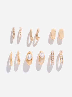 Westside Accessories Gold Textured Pearlescent Hoop Earrings - Pack of 6