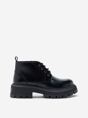 LUNA BLU Black Chunky Leather Biker Boots