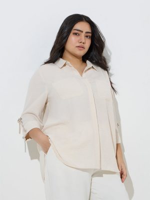 Gia Beige Crinkle-Textured Shirt