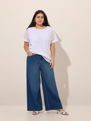 Gia Blue Wide-Leg Mid-Rise Jeans