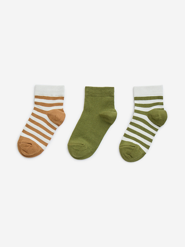 HOP Kids Multicolour Striped Cotton-Blend Socks - Pack of 3