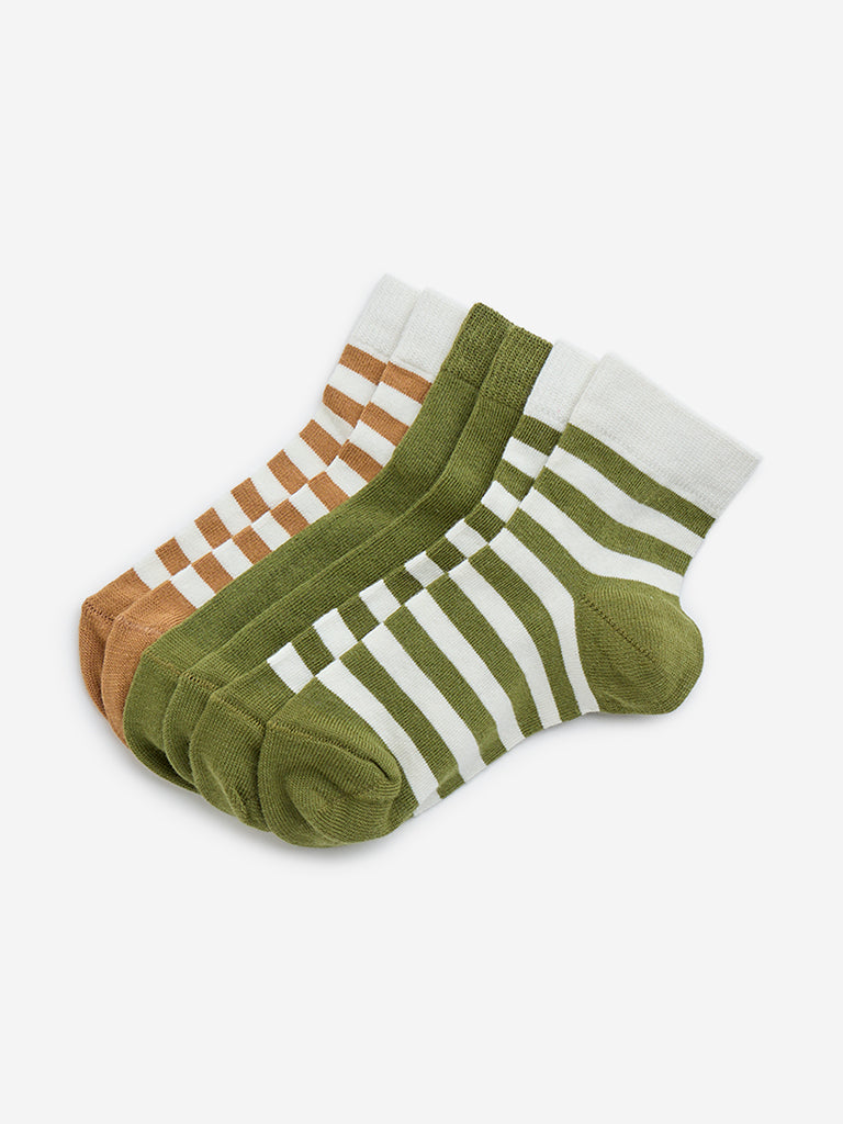 HOP Kids Multicolour Striped Cotton-Blend Socks - Pack of 3 - Image 2