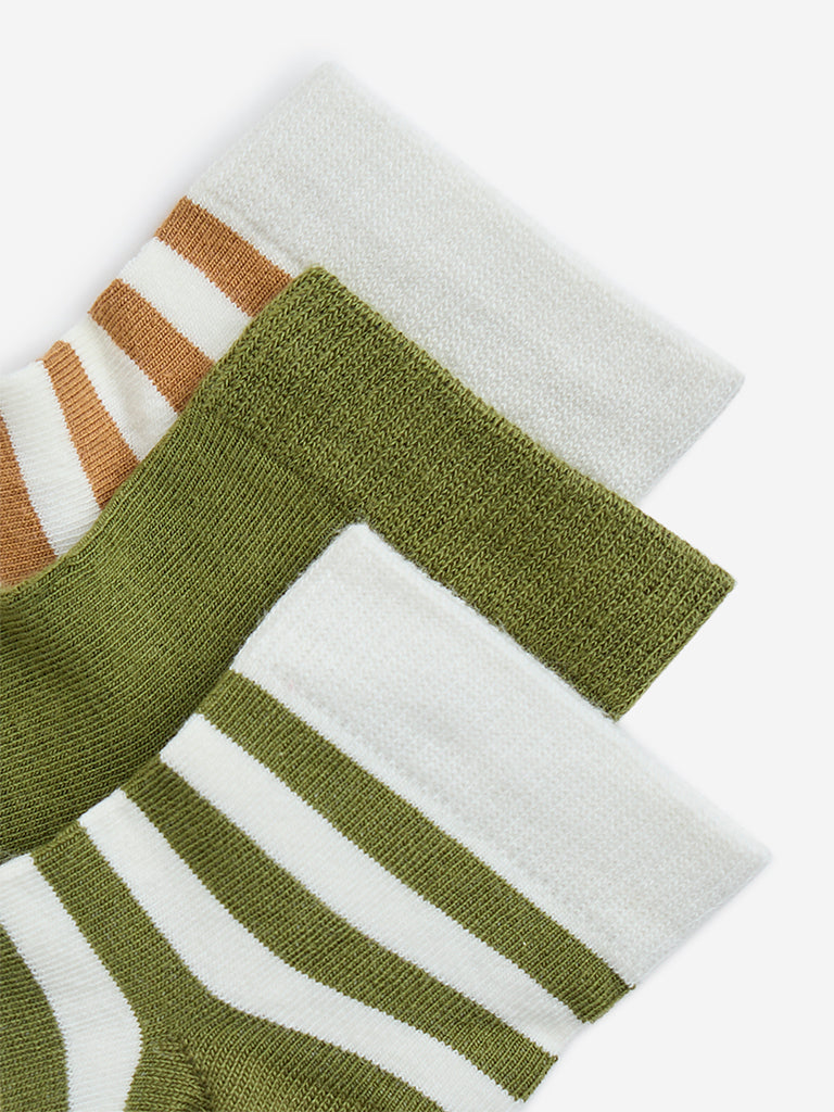 HOP Kids Multicolour Striped Cotton-Blend Socks - Pack of 3 - Image 3