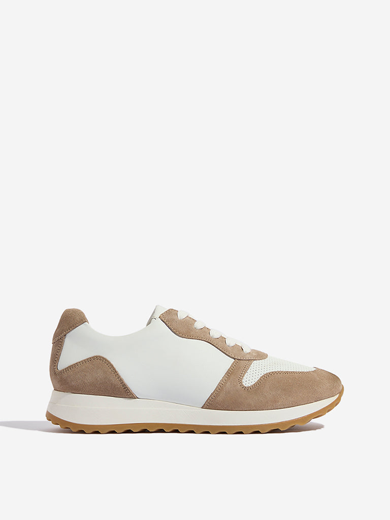 LUNA BLU Brown Colour-Blocked Lace-Up Sneakers