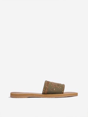 LUNA BLU Olive Embellished Slides