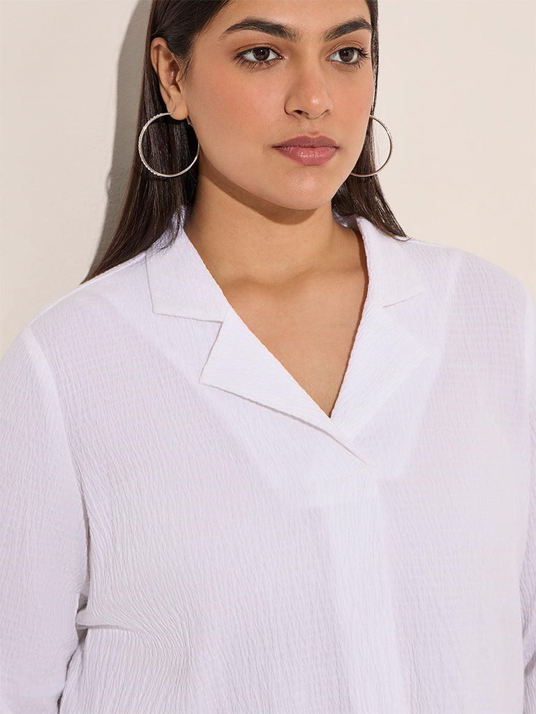 Gia White Crinkle-Textured Cotton Top - Image 2