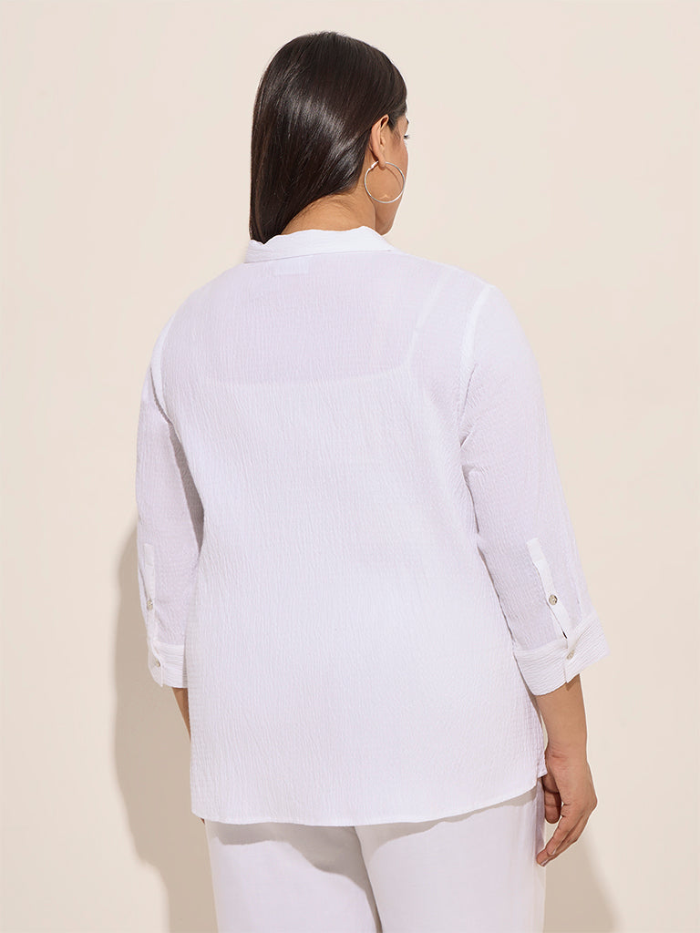 Gia White Crinkle-Textured Cotton Top - Image 4