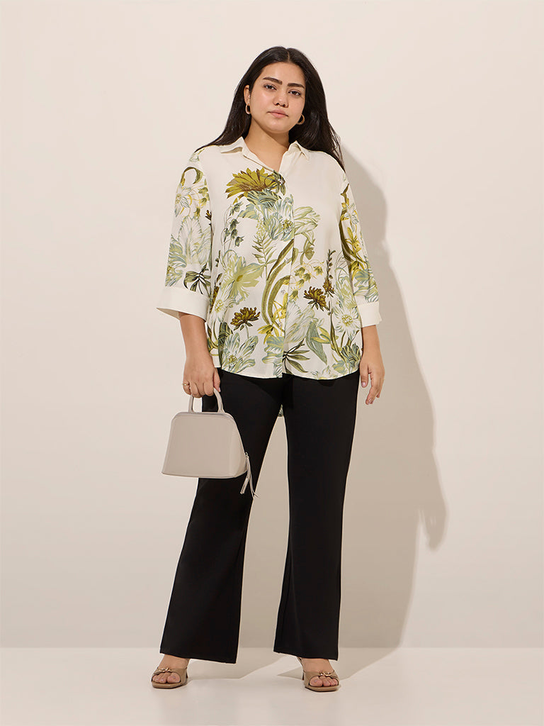 Gia Olive Floral Printed Cotton Shirt - Image 3