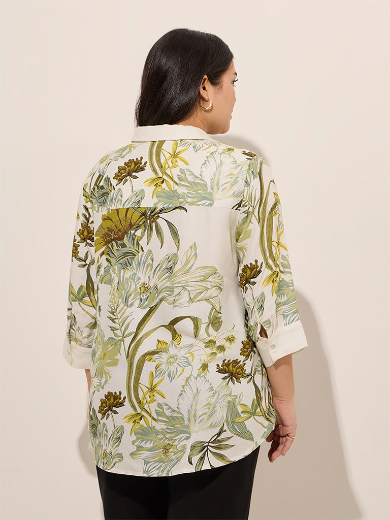 Gia Olive Floral Printed Cotton Shirt - Image 4