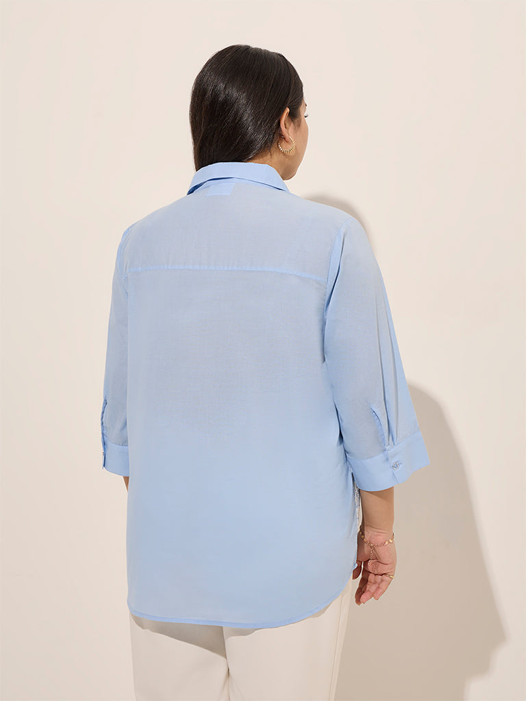 Gia Light Blue Embroidered Cotton Shirt - Image 4