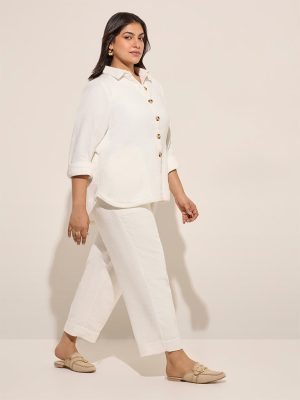 Gia Off-White Knit-Textured Mid-Rise Cotton Pants