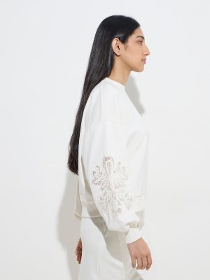 LOV Off-White Embroidered Cotton-Blend Sweatshirt