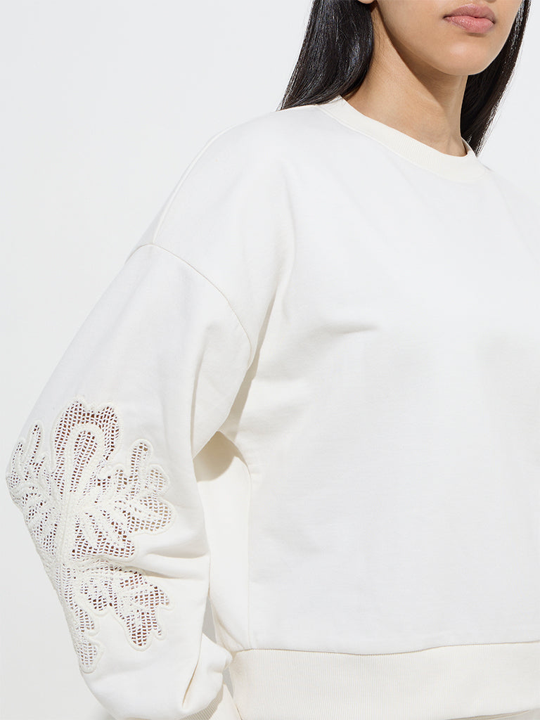 LOV Off-White Embroidered Cotton-Blend Sweatshirt - Image 2