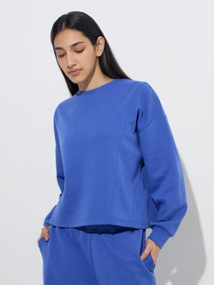 LOV Blue Solid Cotton-Blend Sweatshirt