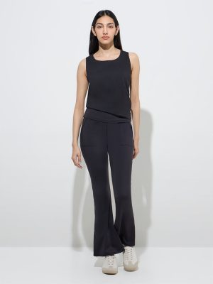 LOV Black Solid Bootcut High-Rise Pants