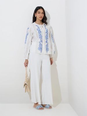 LOV White Wide-Leg High-Rise Trousers