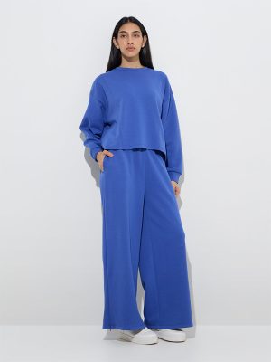 LOV Blue Cotton-Blend High-Rise Track Pants