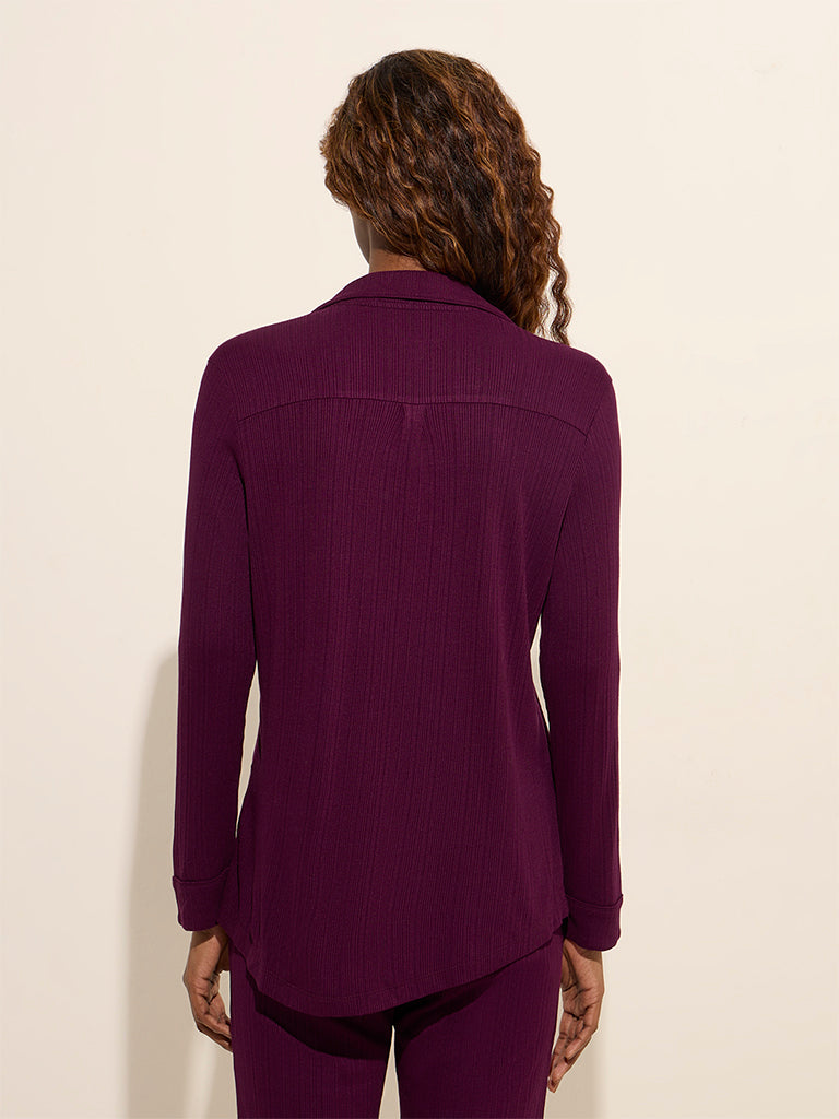 Wunderlove Purple Ribbed Shirt - Image 4