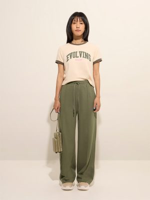 Studiofit Olive Solid High-Rise Track Pants