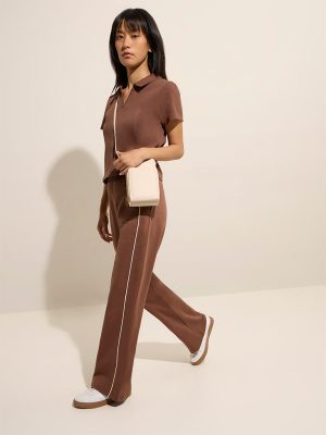 Studiofit Brown High-Rise Cotton-Blend Track Pants