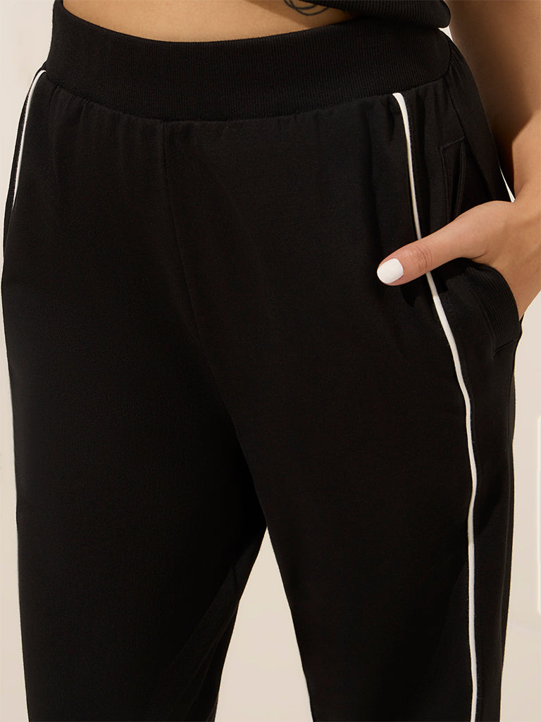 Studiofit Black High-Rise Cotton-Blend Track Pants - Image 2