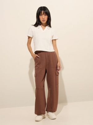 Studiofit Brown Cargo-Style High-Rise Track Pants