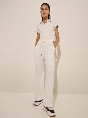 Studiofit White Textured Cotton-Blend High-Rise Track Pants