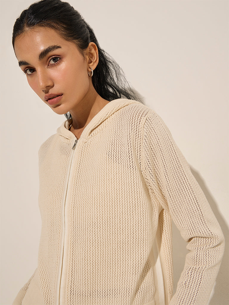 Studiofit Beige Knit-Textured Cotton Jacket - Image 2