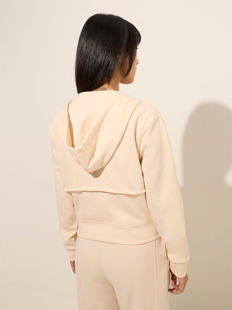 Studiofit Off-White Solid Hooded Cotton Hoodie - Image 4