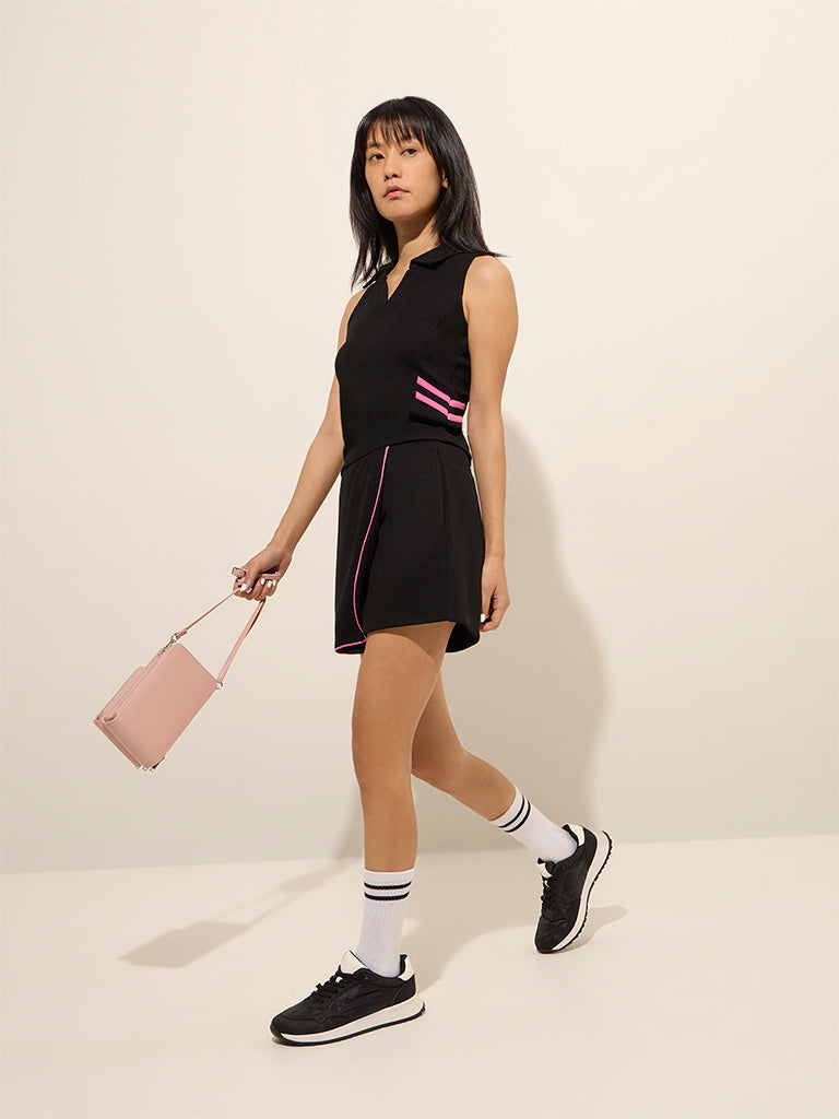 Studiofit Black Ribbed Polo T-Shirt - Image 3