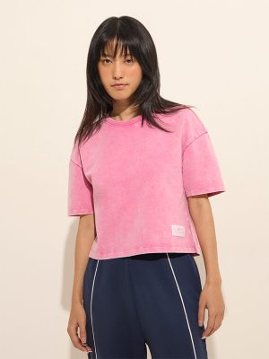 Studiofit Pink Solid Cotton T-Shirt