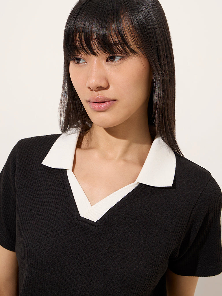 Studiofit Black Seersucker Striped T-Shirt - Image 2