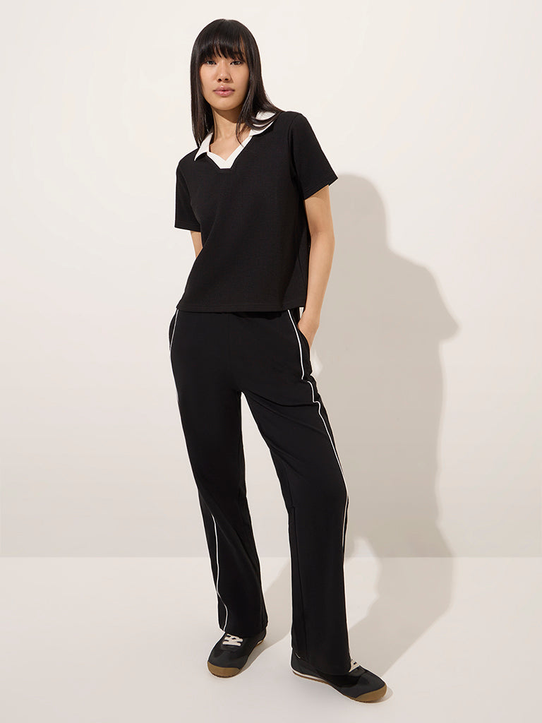 Studiofit Black Seersucker Striped T-Shirt - Image 3