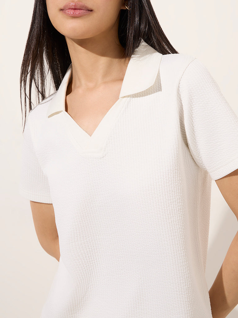 Studiofit White Seersucker Striped T-Shirt - Image 2