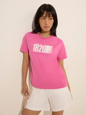 Studiofit Pink Printed Cotton T-Shirt