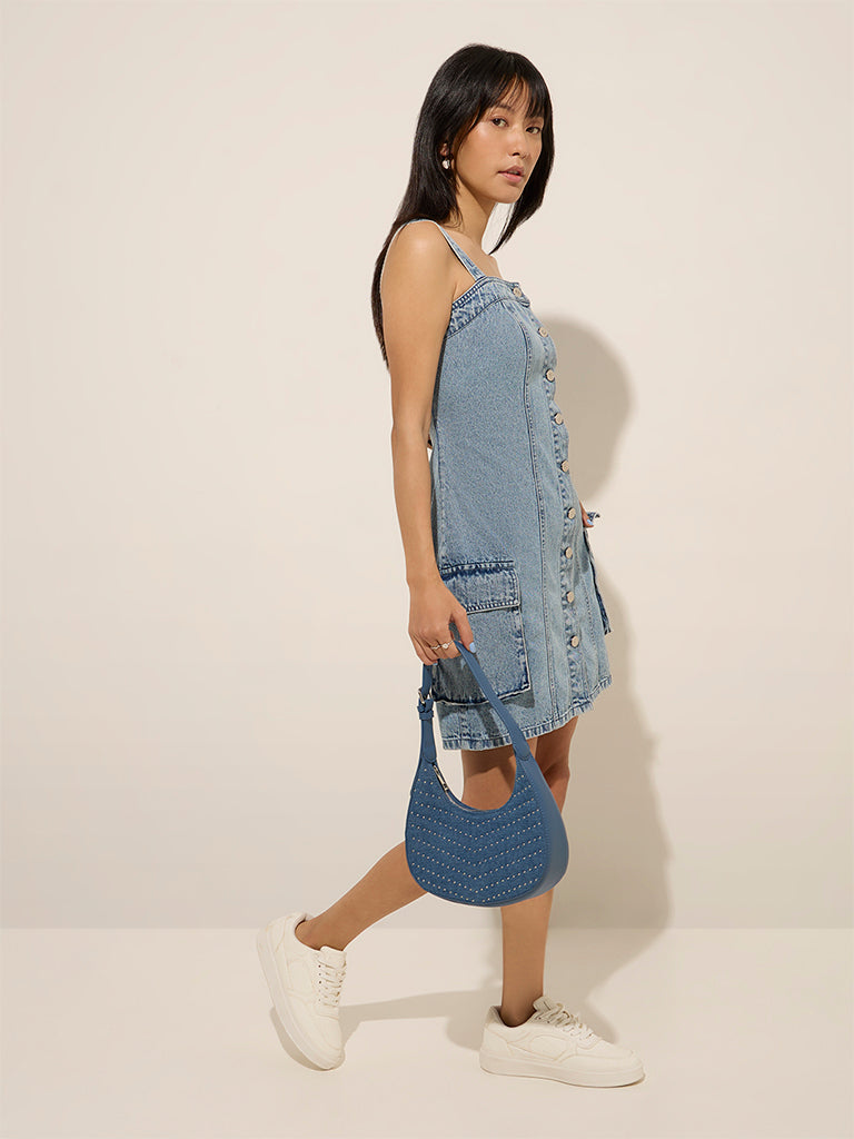 Nuon Blue Cut-Out Detailed A-Line Denim Dress - Image 3