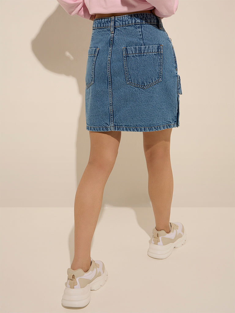 Nuon Blue Cargo-Style Mid-Rise Denim Skirt - Image 4