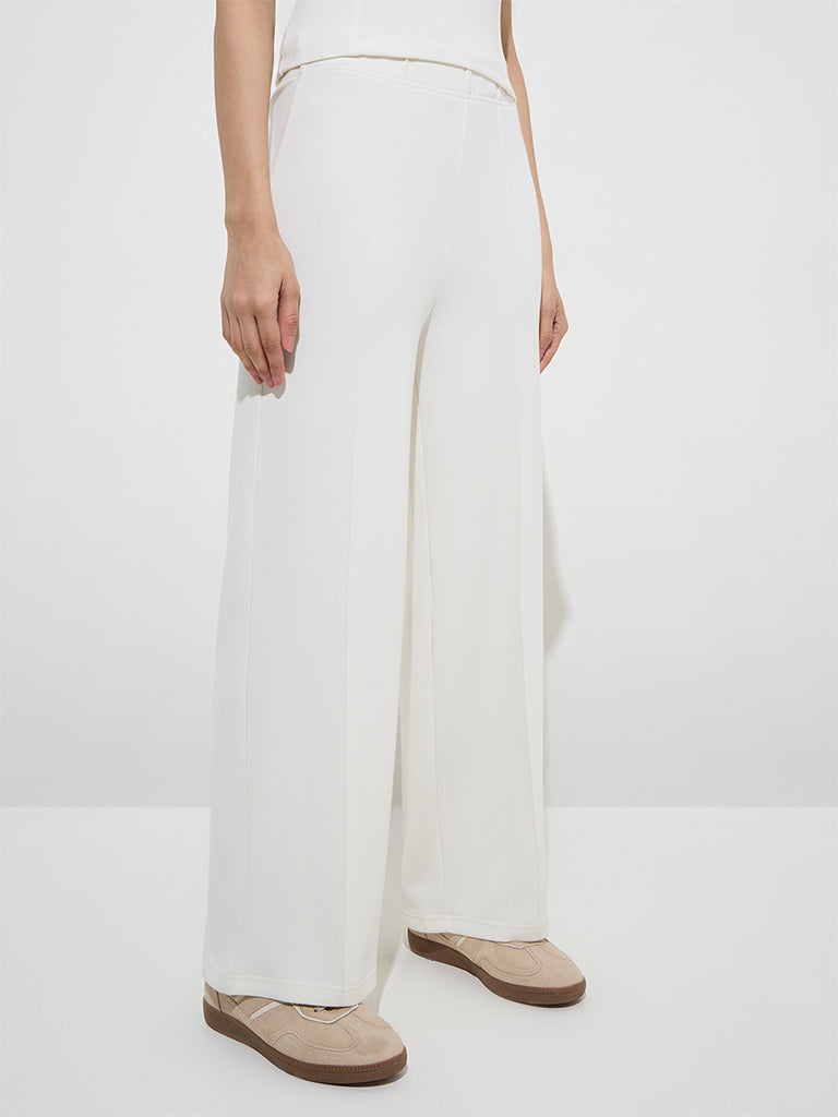 LOV Off-White Solid High-Rise Pants - Image 3