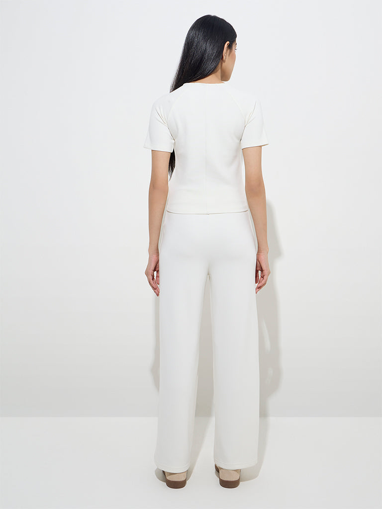 LOV Off-White Solid High-Rise Pants - Image 4