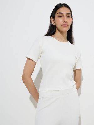 LOV Off-White Solid T-Shirt