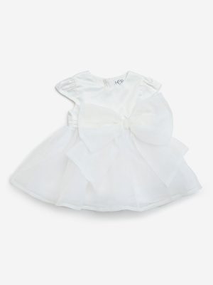 HOP Baby White Bow-Detailed Party Dress