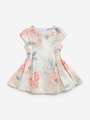 HOP Baby Off-White Floral Design Fit-and-Flare Dress