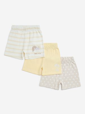 HOP Baby Yellow Printed Mid-Rise Cotton Shorts- Pack of 3
