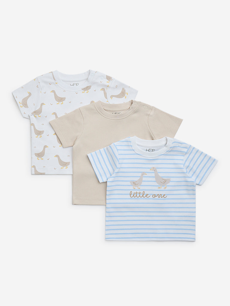 HOP Baby Multicolour Printed Cotton T-Shirts - Pack of 3